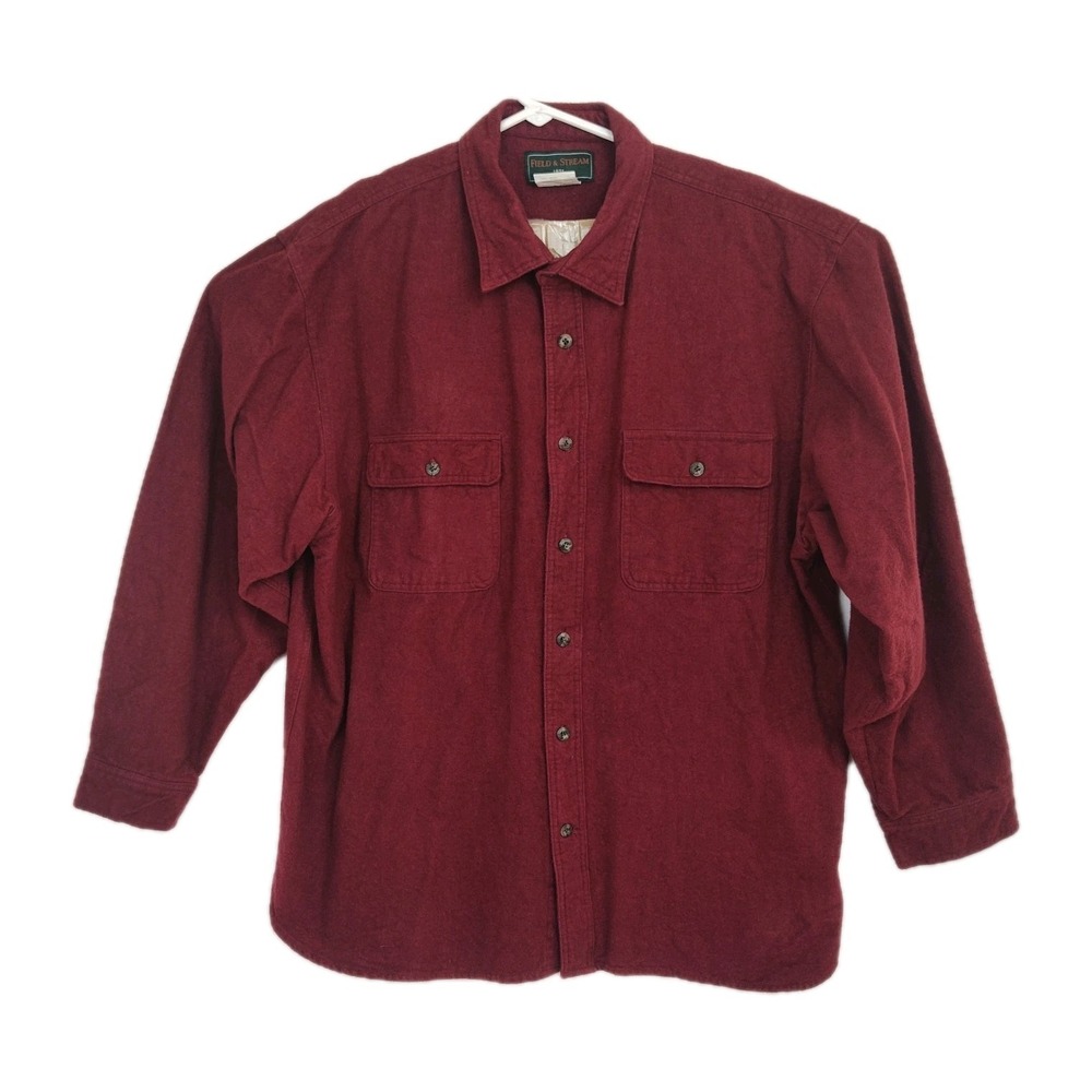 Field & Stream Flannel Button-Up Shirt Men's XXL Dark Red Long Sleeves Heavy
